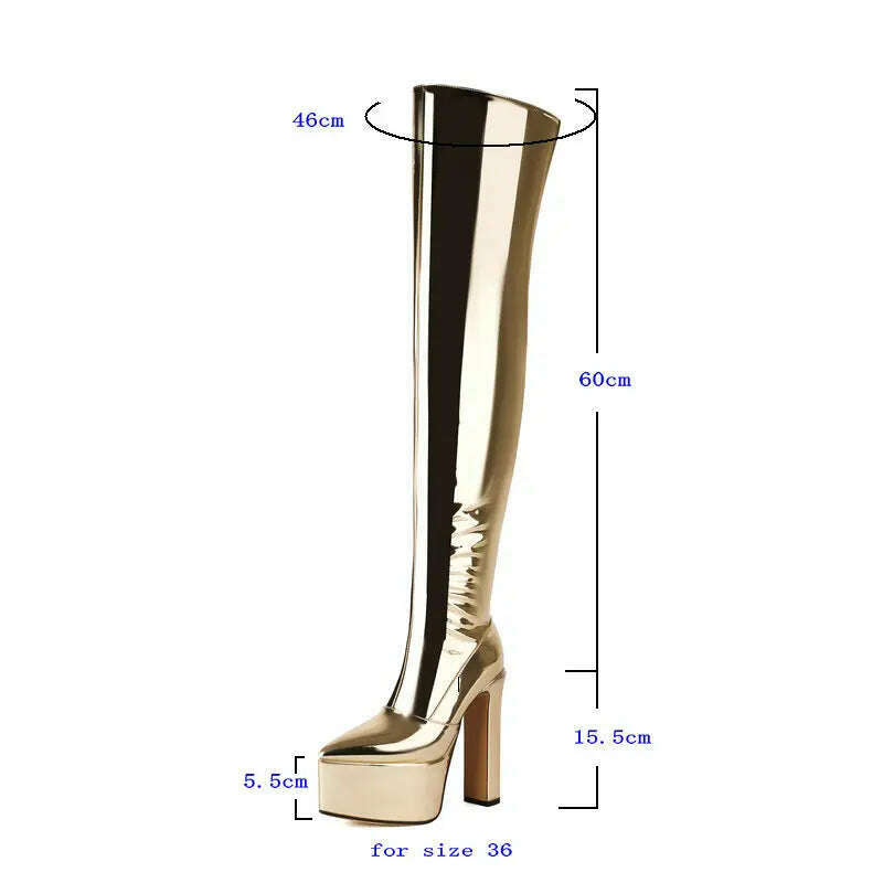 KIMLUD, 2024 Women Sexy Over the Knee Boots Platform Square High Heel Ladies Thigh Boots PU Leather High Qualify Nightclub Women Boots, KIMLUD Womens Clothes