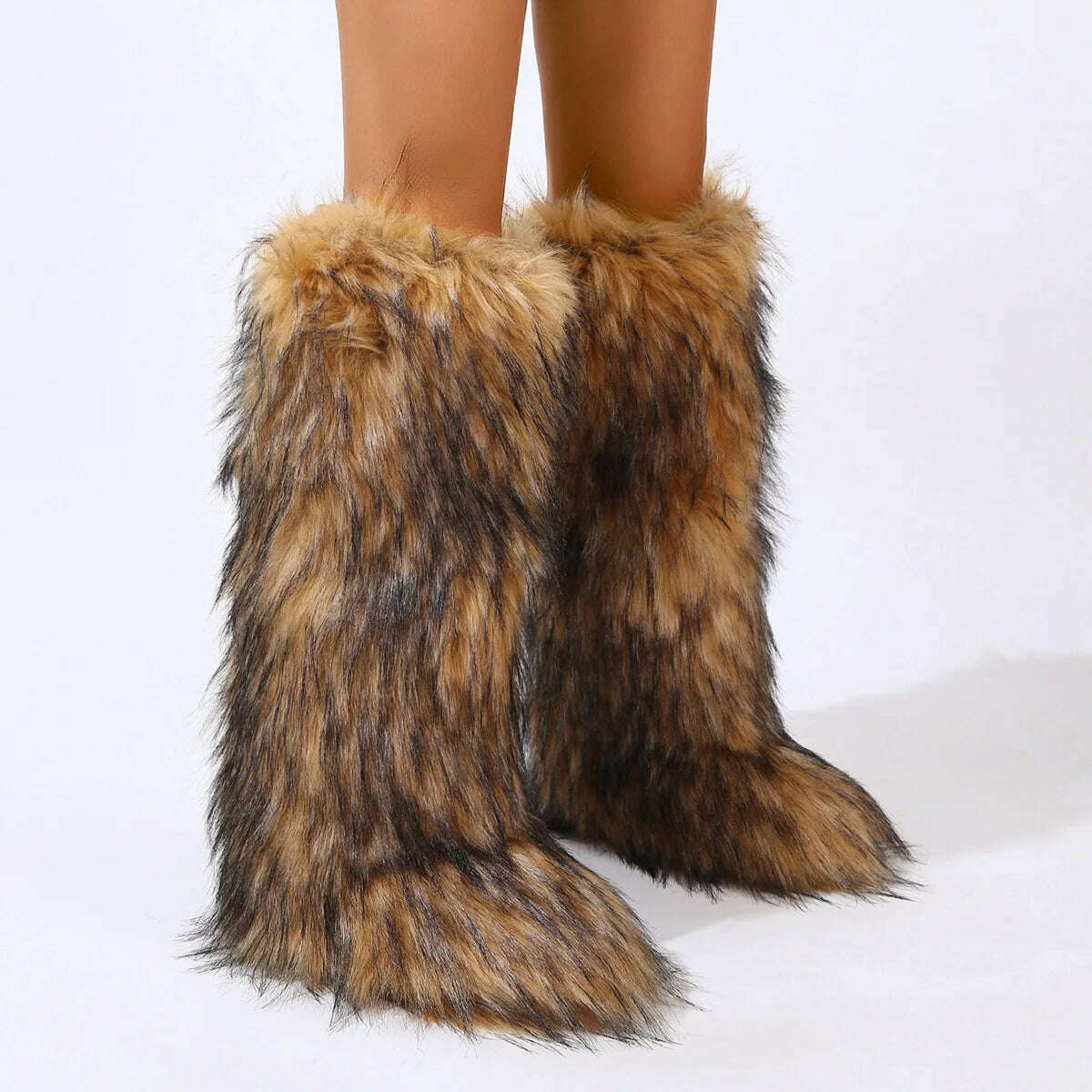 KIMLUD, 2024 Women Winter Thigh High Fluffy Boots Ladies Furry Faux Fox Fur Long Warm Shoes girls New Designer Plush Knee High Fur Boots, Raccoon Fur / 36, KIMLUD APPAREL - Womens Clothes