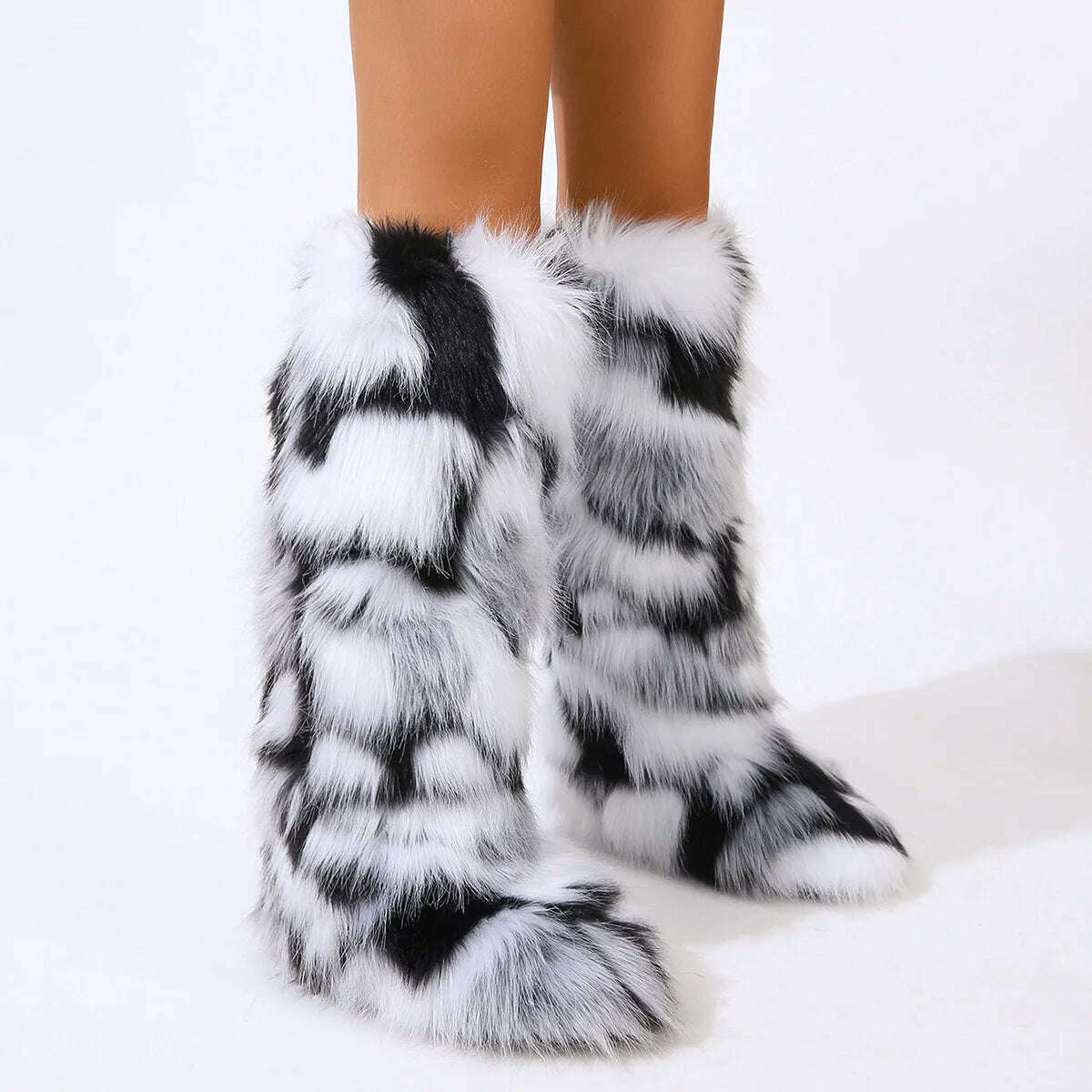 KIMLUD, 2024 Women Winter Thigh High Fluffy Boots Ladies Furry Faux Fox Fur Long Warm Shoes girls New Designer Plush Knee High Fur Boots, MULTI / 44, KIMLUD APPAREL - Womens Clothes