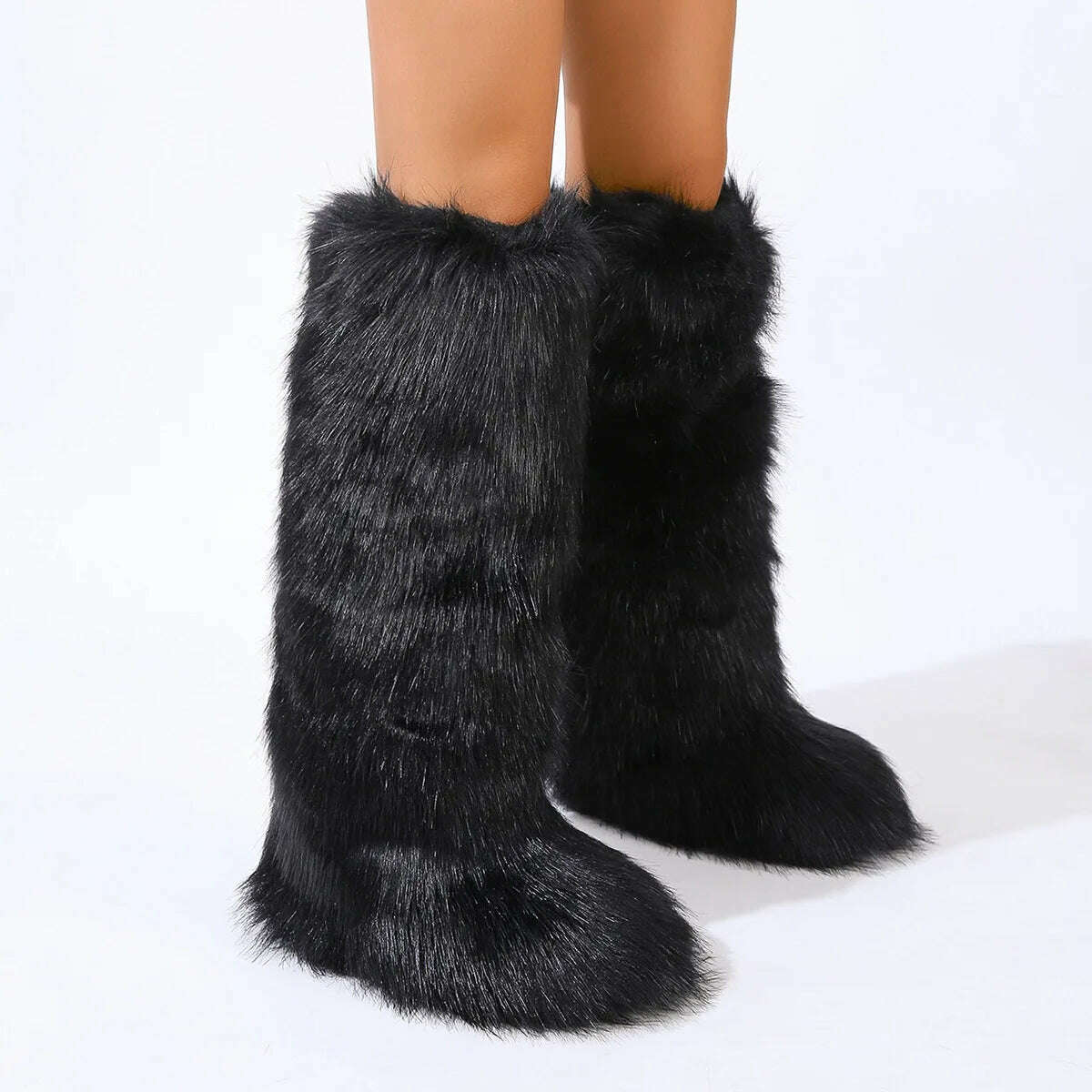 KIMLUD, 2024 Women Winter Thigh High Fluffy Boots Ladies Furry Faux Fox Fur Long Warm Shoes girls New Designer Plush Knee High Fur Boots, black / 38, KIMLUD APPAREL - Womens Clothes