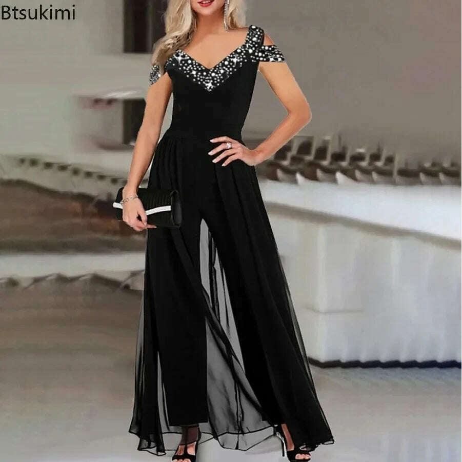 2024 Women's Elegant Sleeveless Jumpsuit Spring Summer V-neck Casual Patchwork Rompers Office Lady Jumpsuits Playsuit Outfits - KIMLUD