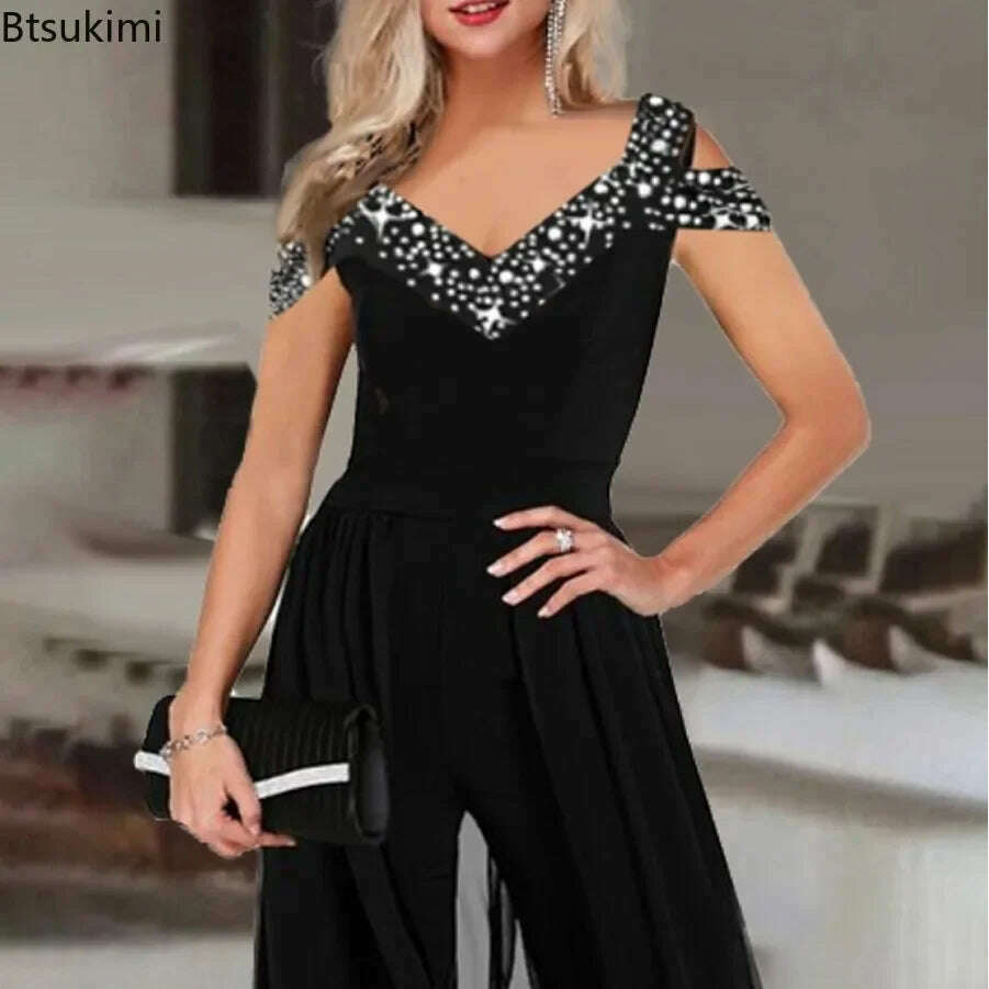 2024 Women's Elegant Sleeveless Jumpsuit Spring Summer V-neck Casual Patchwork Rompers Office Lady Jumpsuits Playsuit Outfits - KIMLUD