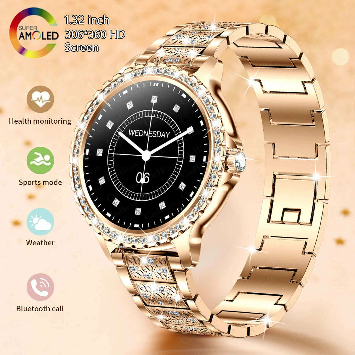 2024New Fashion Women Smart Watch 360*360 HD Screen Sports Bracelet Custom Dial Heart Rate Voice Call Smartwatch For Android IOS - KIMLUD