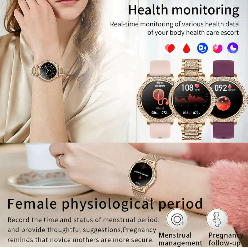 KIMLUD, 2024New Fashion Women Smart Watch 360*360 HD Screen Sports Bracelet Custom Dial Heart Rate Voice Call Smartwatch For Android IOS, KIMLUD Womens Clothes