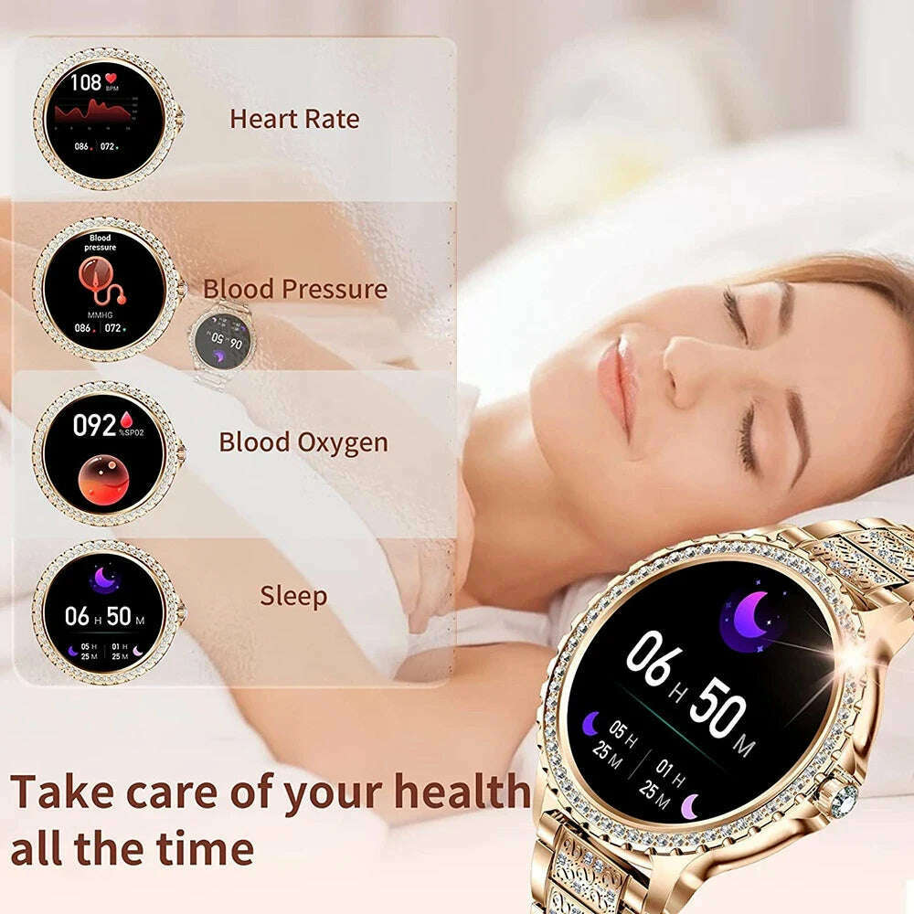 2024New Fashion Women Smart Watch 360*360 HD Screen Sports Bracelet Custom Dial Heart Rate Voice Call Smartwatch For Android IOS - KIMLUD