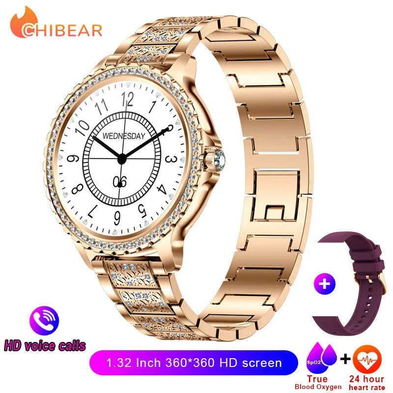 2024New Fashion Women Smart Watch 360*360 HD Screen Sports Bracelet Custom Dial Heart Rate Voice Call Smartwatch For Android IOS - KIMLUD