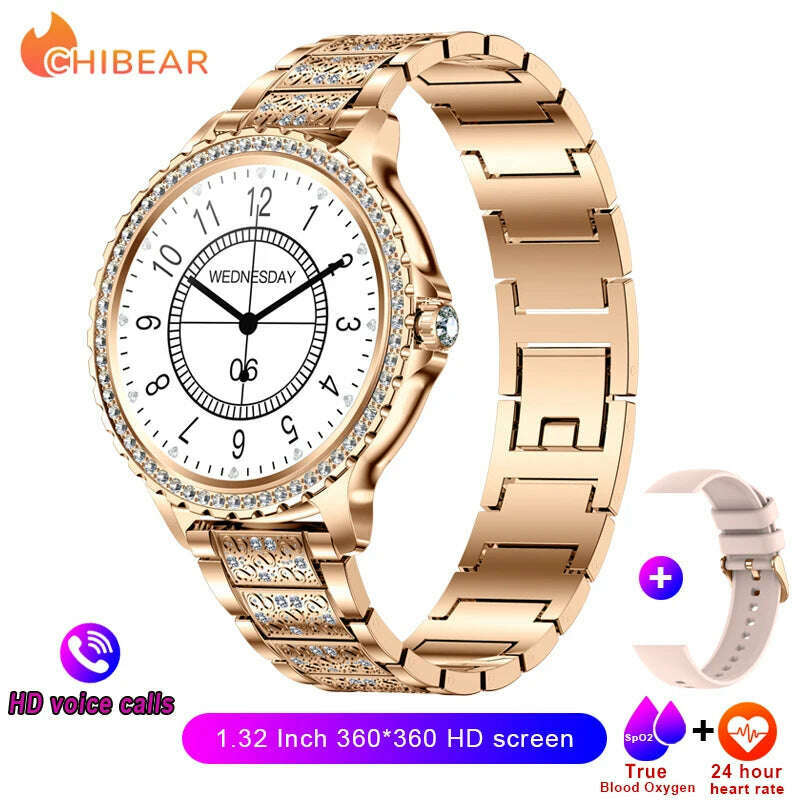 2024New Fashion Women Smart Watch 360*360 HD Screen Sports Bracelet Custom Dial Heart Rate Voice Call Smartwatch For Android IOS - KIMLUD