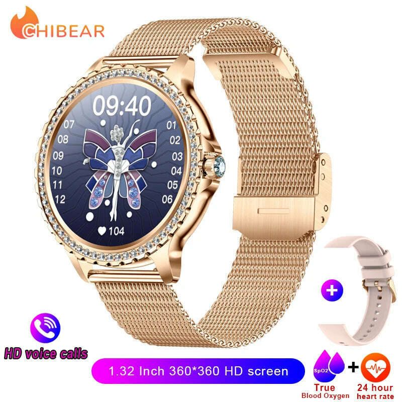 2024New Fashion Women Smart Watch 360*360 HD Screen Sports Bracelet Custom Dial Heart Rate Voice Call Smartwatch For Android IOS - KIMLUD