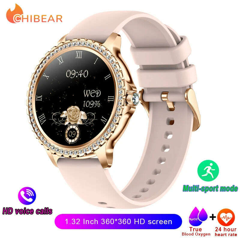 KIMLUD, 2024New Fashion Women Smart Watch 360*360 HD Screen Sports Bracelet Custom Dial Heart Rate Voice Call Smartwatch For Android IOS, Pink, KIMLUD Womens Clothes