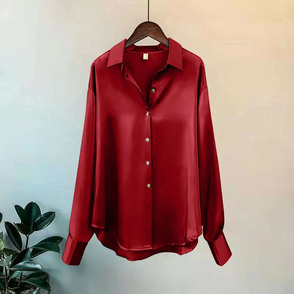 KIMLUD, 2024Spring Shirt And Blouses New Sweater Cardigans Woman Top Knitted Korean Long Sleeve Lapel Button Elegance Sweet Casual Coats, Red / S, KIMLUD APPAREL - Womens Clothes