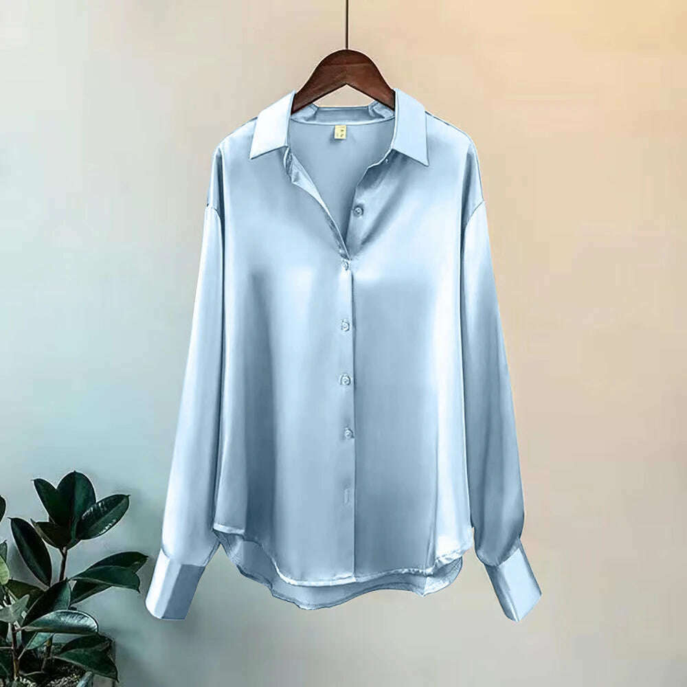 KIMLUD, 2024Spring Shirt And Blouses New Sweater Cardigans Woman Top Knitted Korean Long Sleeve Lapel Button Elegance Sweet Casual Coats, Blue / L, KIMLUD APPAREL - Womens Clothes