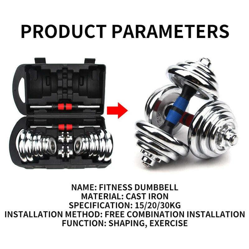 20KG Adjustable Weight Dumbells Fitness Dumbbell Electroplating Weight Bars Gym Dumbells Barbell Set For Men Body Building Home - KIMLUD