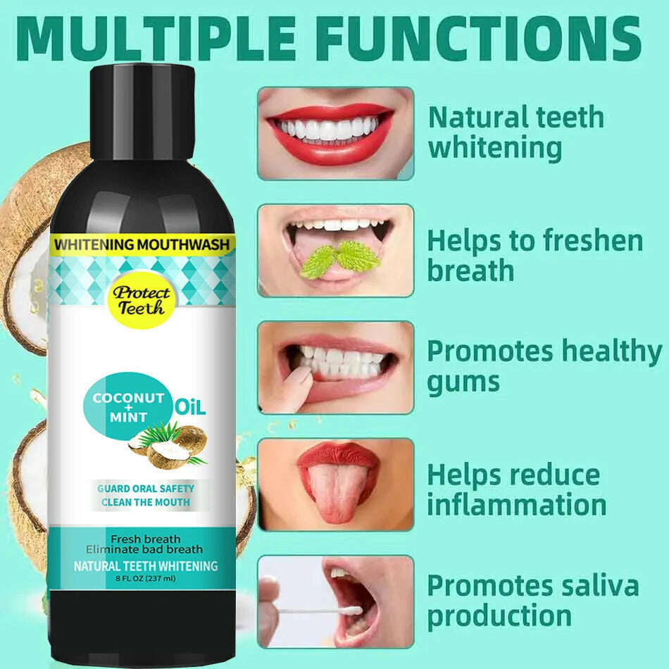 237ml Coconut Mint Pulling Oil Mouthwash Alcohol-free Teeth Whitening Fresh Oral Breath Tongue Scraper Set Mouth Health Care - KIMLUD