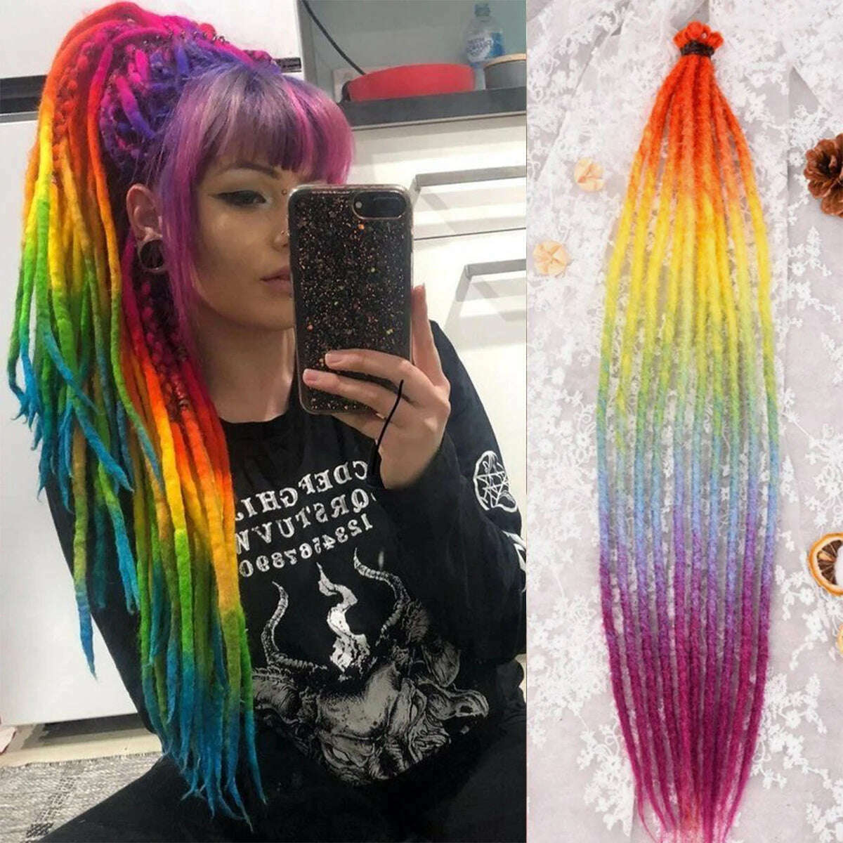 KIMLUD, 24 Inch Synthetic Dreadlock Hair Extensions 10 Root/Lot Hippie Single Ended Dreads Loc Extensions Reggae Style Crochet Hair, RAINBOW 1 / 24inches, KIMLUD APPAREL - Womens Clothes