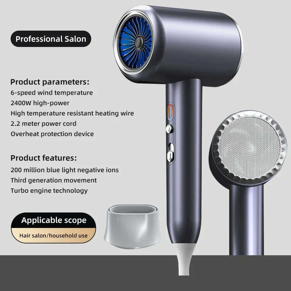 2400W 3th Gear Professional Hair Dryer Negative Lonic Blow Dryer Hot Cold Wind Air Brush Hairdryer Strong PowerDryer Salon Tool - KIMLUD