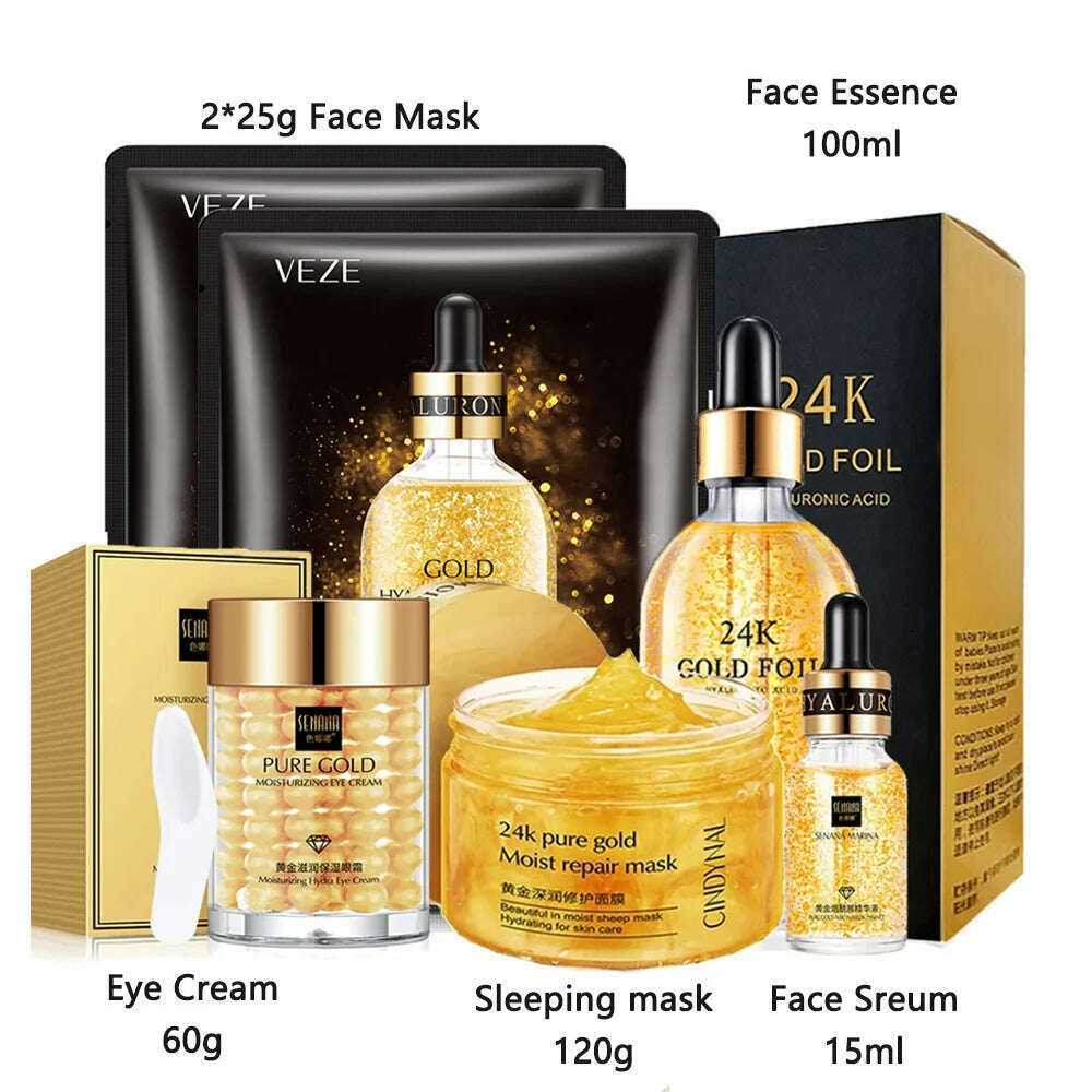 KIMLUD, 24k Gold Facial Skin Care Set Moisturizing Repair Sleep Mask Acne Facial products kit Mask Anti Wrinkle Essence Korean Cosmetics, SPAIN / Set 1, KIMLUD Womens Clothes