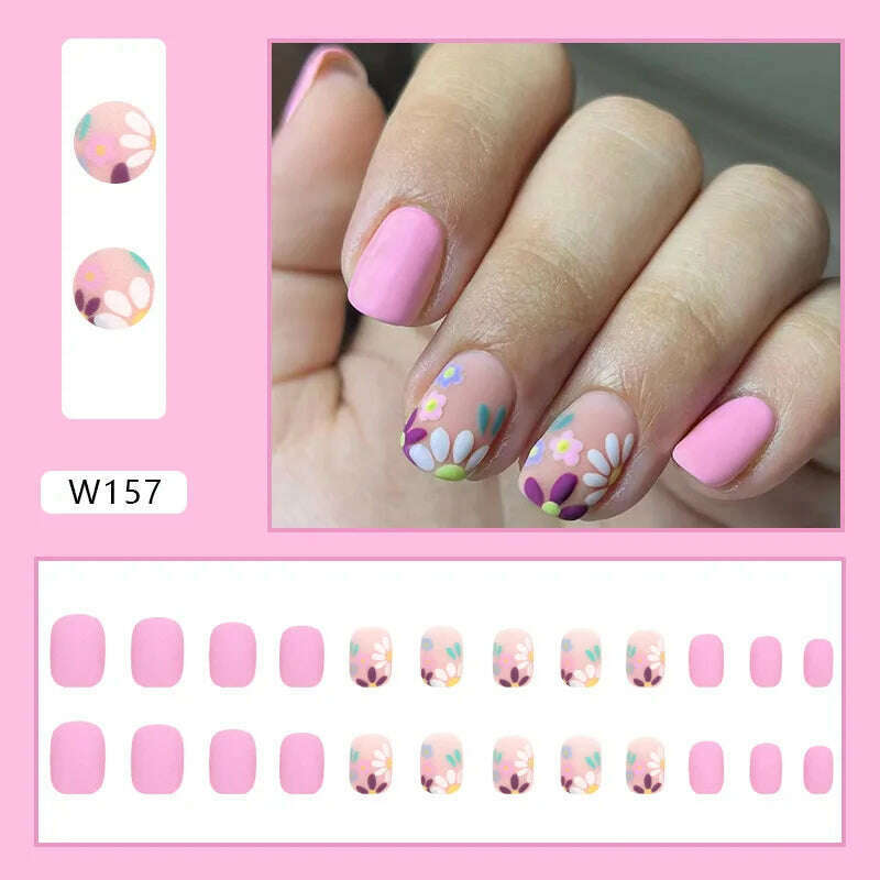 KIMLUD, 24pcs/Box Ballerina Nail Tip Purple with Design Manicure Patches Fresh Floral Almond False Nails Press on Med Nails Detachable, W157-Fake Nails Art, KIMLUD APPAREL - Womens Clothes