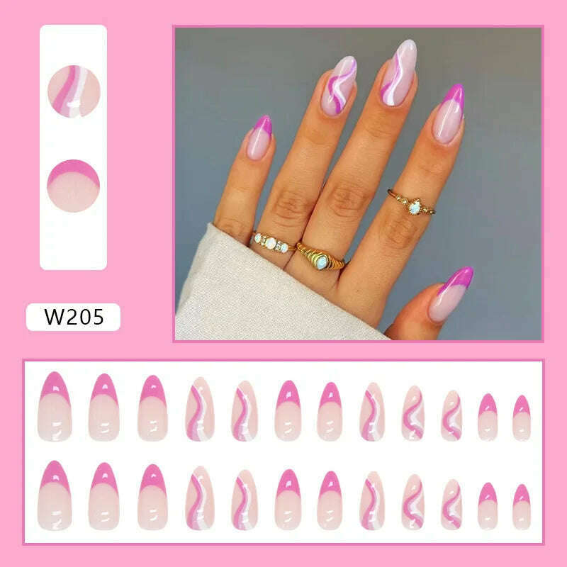 KIMLUD, 24pcs/Box Ballerina Nail Tip Purple with Design Manicure Patches Fresh Floral Almond False Nails Press on Med Nails Detachable, W205-Fake Nails Art, KIMLUD APPAREL - Womens Clothes