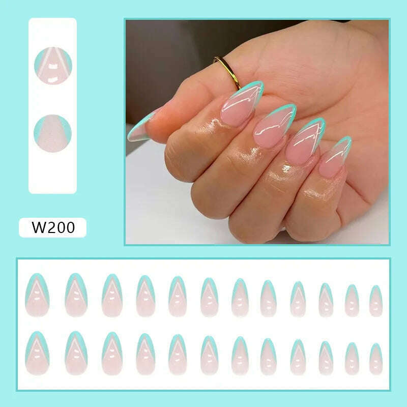 KIMLUD, 24pcs/Box Ballerina Nail Tip Purple with Design Manicure Patches Fresh Floral Almond False Nails Press on Med Nails Detachable, W200-Fake Nails Art, KIMLUD APPAREL - Womens Clothes