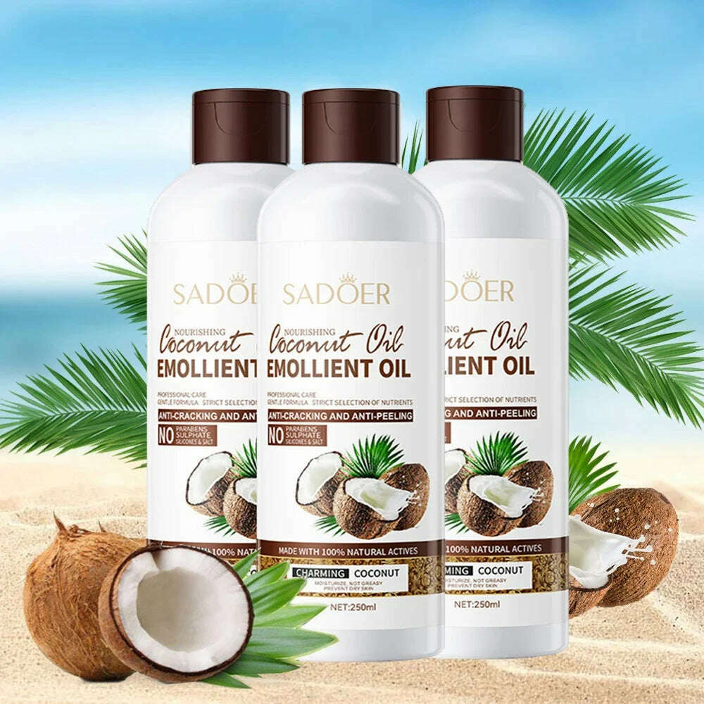 250ml Coconut Sooth Dry Skin Lighten Fine Lines Face Massage Oil Nourishes Hair Removes Frizz Hair Care Oil Firming Body Oil - KIMLUD