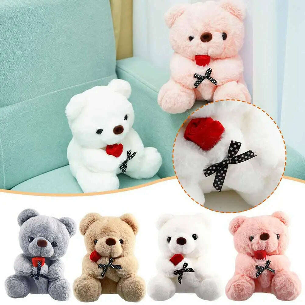 KIMLUD, 25cm Kawaii Bear With Rose Plush Toy Stuffed Animal Dolls I Love You For Girl Friend Birthday Gift Romantic Present Wholesale, KIMLUD Womens Clothes