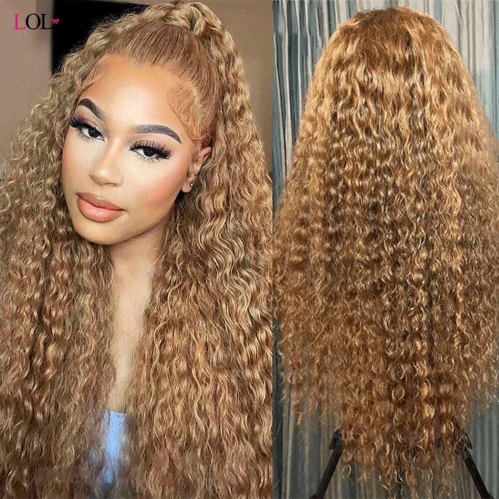 KIMLUD, #27 Brown Lace Front Wig Deep Curly Lace Front Human Hair Wigs Colored Honey Blonde Lace Front Wigs For Women 30 Inch, 13x4 Lace Wig / 30inches / 250 Density, KIMLUD APPAREL - Womens Clothes