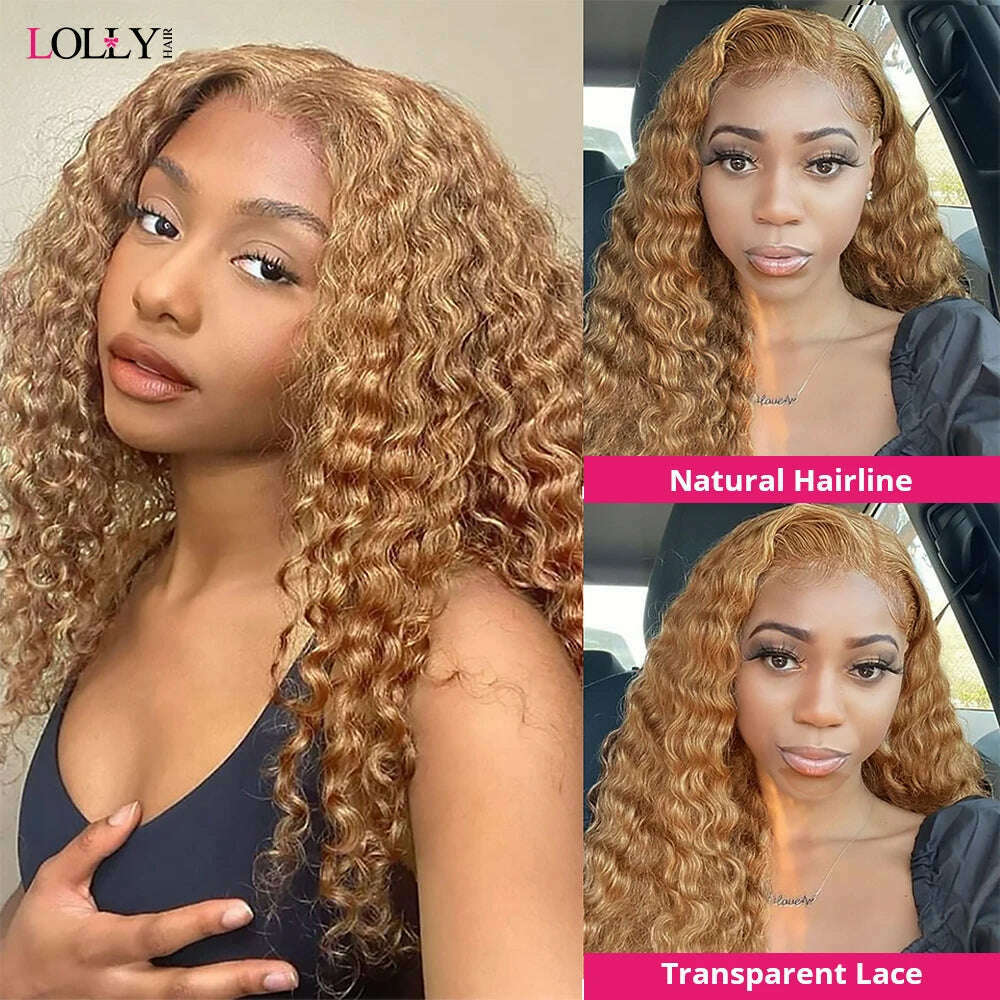 KIMLUD, #27 Brown Lace Front Wig Deep Curly Lace Front Human Hair Wigs Colored Honey Blonde Lace Front Wigs For Women 30 Inch, KIMLUD Womens Clothes