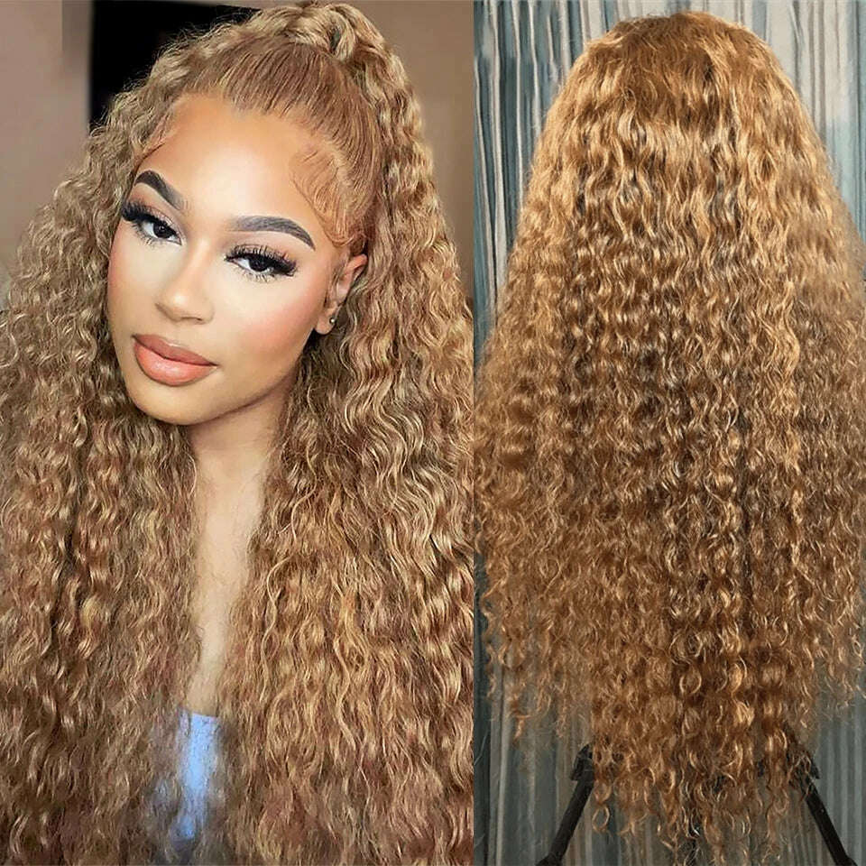 KIMLUD, #27 Brown Lace Front Wig Deep Curly Lace Front Human Hair Wigs Colored Honey Blonde Lace Front Wigs For Women 30 Inch, KIMLUD Womens Clothes