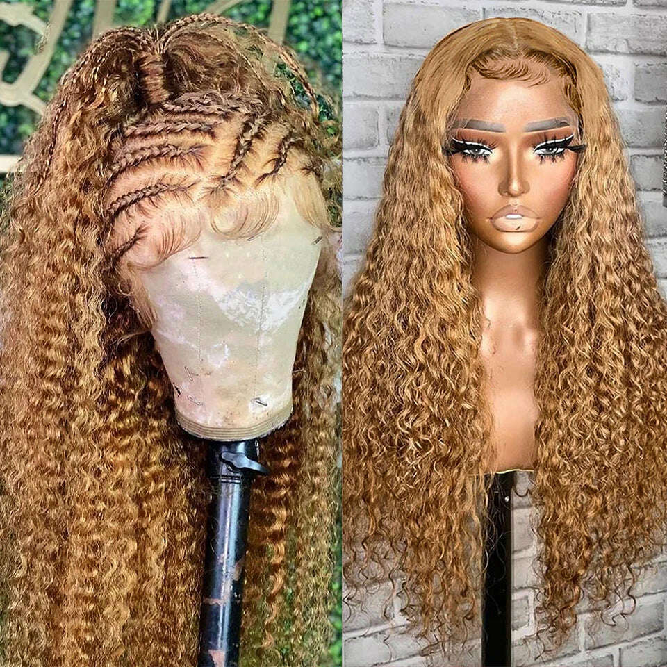 KIMLUD, #27 Brown Lace Front Wig Deep Curly Lace Front Human Hair Wigs Colored Honey Blonde Lace Front Wigs For Women 30 Inch, KIMLUD Womens Clothes