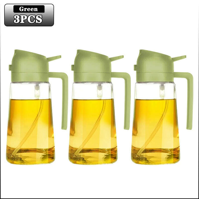 KIMLUD, 2in1 500ml Glass Spray Oil Sprayer Bottle Spray Oil Dispenser Oil Jar Cruet BBQ Kitchen Baking Roasting Picnic Kitchen Tool, Green-Plastic-3PCS, KIMLUD Womens Clothes