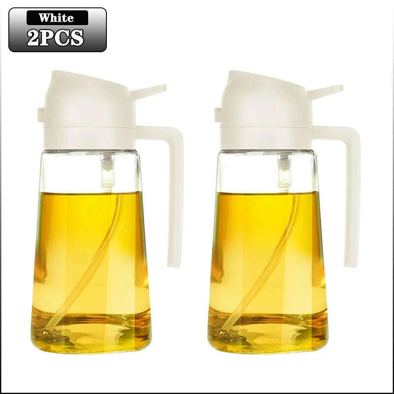 KIMLUD, 2in1 500ml Glass Spray Oil Sprayer Bottle Spray Oil Dispenser Oil Jar Cruet BBQ Kitchen Baking Roasting Picnic Kitchen Tool, White-Plastic-2PCS, KIMLUD Womens Clothes