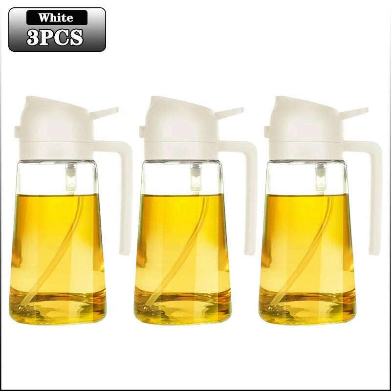 KIMLUD, 2in1 500ml Glass Spray Oil Sprayer Bottle Spray Oil Dispenser Oil Jar Cruet BBQ Kitchen Baking Roasting Picnic Kitchen Tool, White-Plastic-3PCS, KIMLUD Womens Clothes