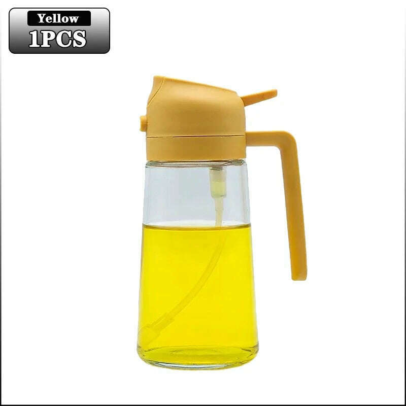 KIMLUD, 2in1 500ml Glass Spray Oil Sprayer Bottle Spray Oil Dispenser Oil Jar Cruet BBQ Kitchen Baking Roasting Picnic Kitchen Tool, Yellow-Plastic-500ml, KIMLUD Womens Clothes