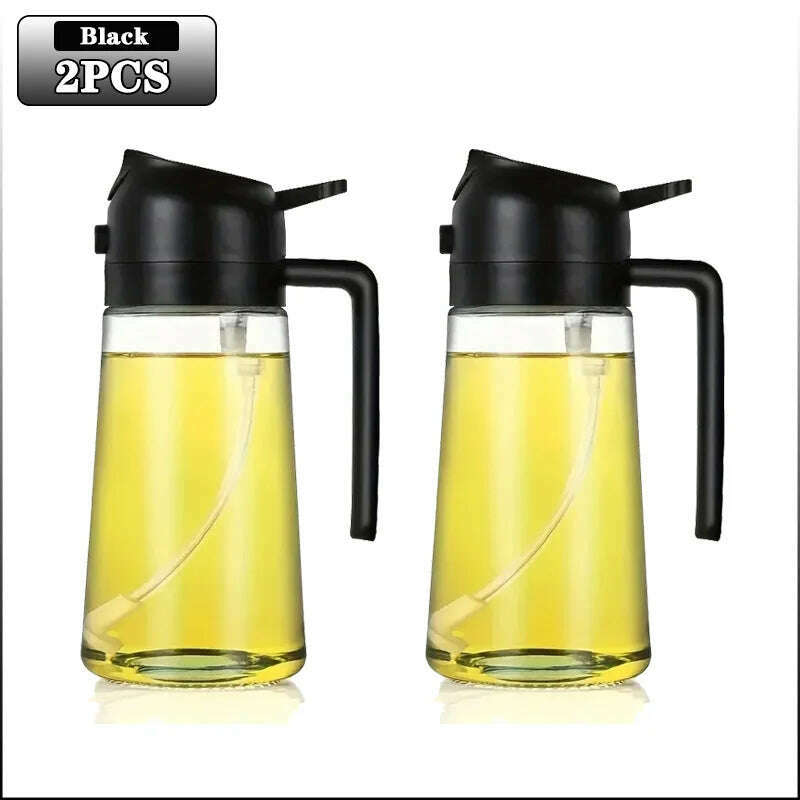 KIMLUD, 2in1 500ml Glass Spray Oil Sprayer Bottle Spray Oil Dispenser Oil Jar Cruet BBQ Kitchen Baking Roasting Picnic Kitchen Tool, Black-Plastic-2PCS, KIMLUD Womens Clothes