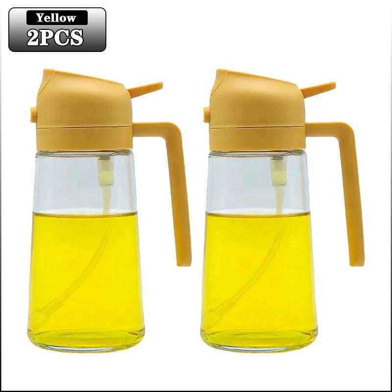 KIMLUD, 2in1 500ml Glass Spray Oil Sprayer Bottle Spray Oil Dispenser Oil Jar Cruet BBQ Kitchen Baking Roasting Picnic Kitchen Tool, Yellow-Plastic-2PCS, KIMLUD Womens Clothes