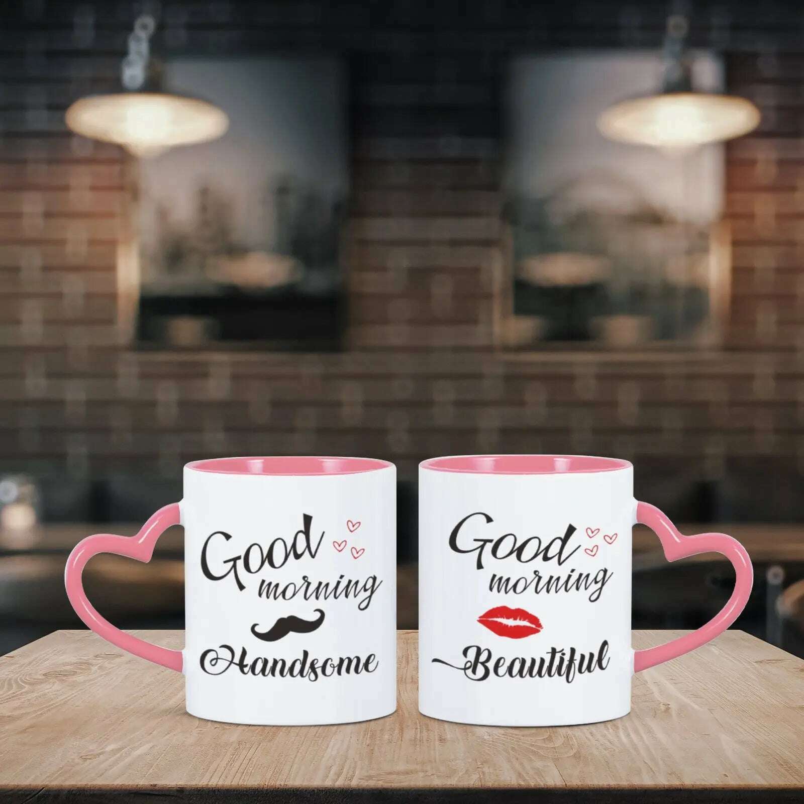 KIMLUD, 2pc 11oz Good Morning Beautiful Handsome Ceramic Coffee Mug Couples Sets Funny His Her Gifts Husband Wife Anniversary Presents, KIMLUD Womens Clothes