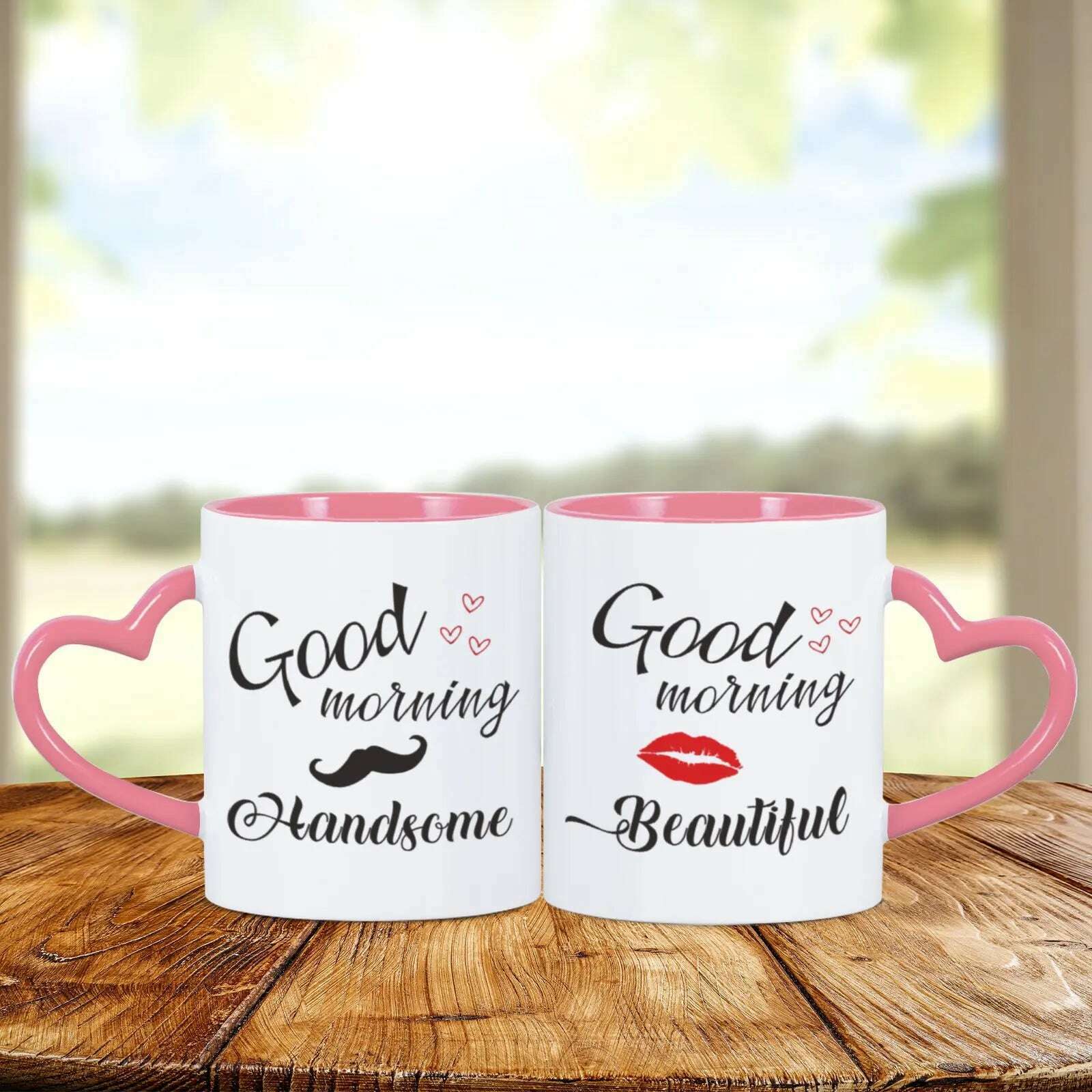 KIMLUD, 2pc 11oz Good Morning Beautiful Handsome Ceramic Coffee Mug Couples Sets Funny His Her Gifts Husband Wife Anniversary Presents, KIMLUD Womens Clothes