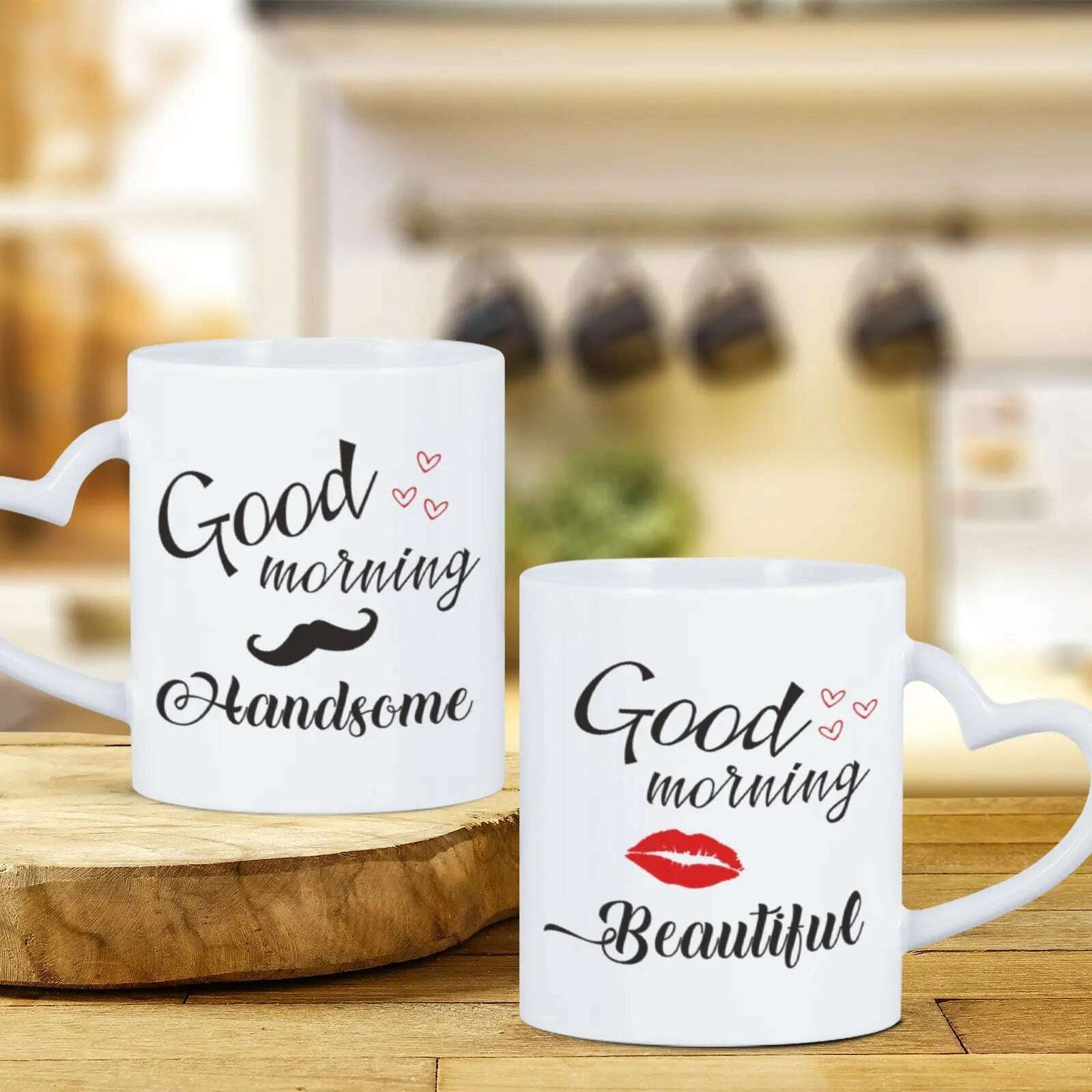 KIMLUD, 2pc 11oz Good Morning Beautiful Handsome Ceramic Coffee Mug Couples Sets Funny His Her Gifts Husband Wife Anniversary Presents, KIMLUD Womens Clothes