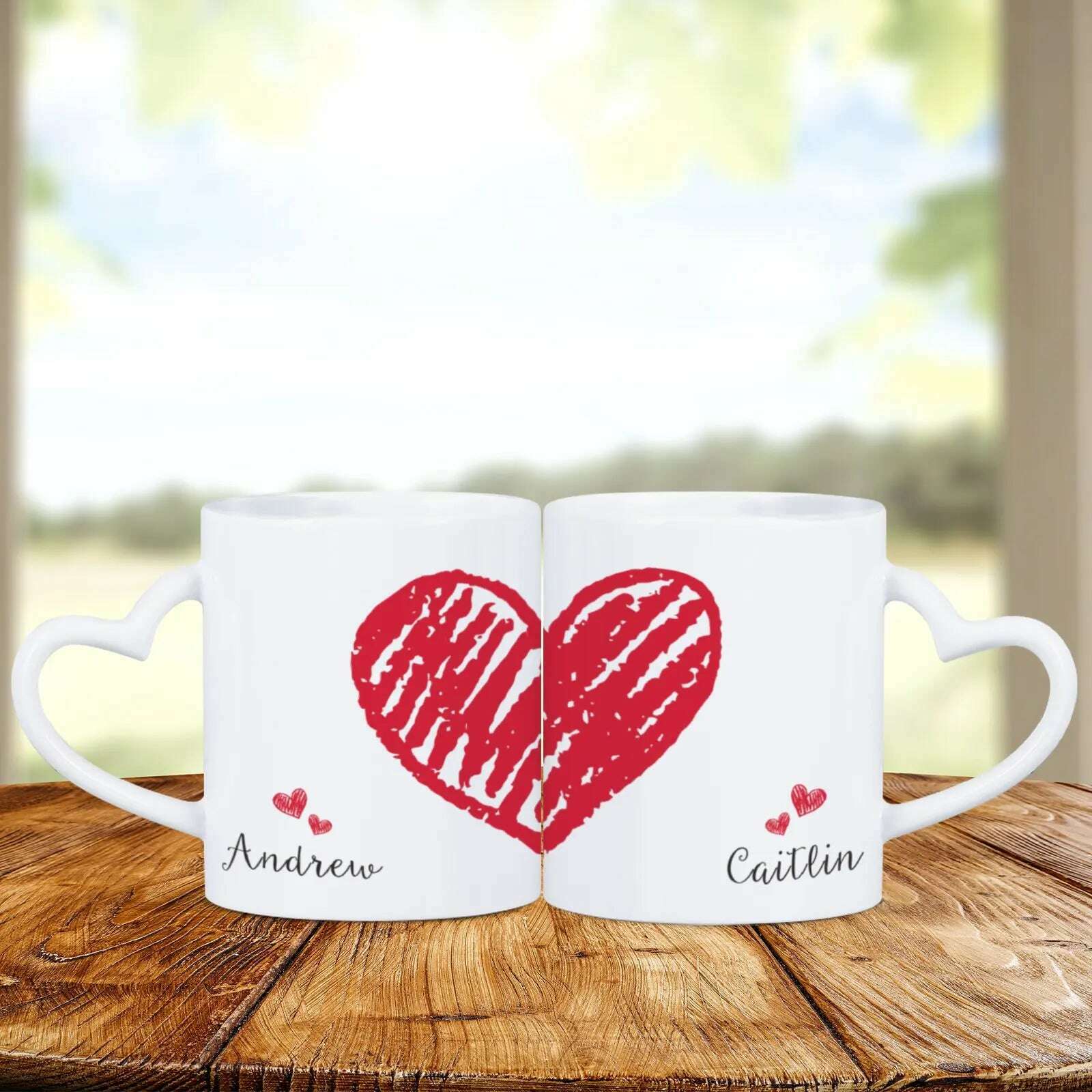 KIMLUD, 2pc Heart Handle Personalized Name Couple Coffee Mug for Girlfriend Wife Husband Valentine's Day present for Couples Coffee Mugs, KIMLUD Womens Clothes