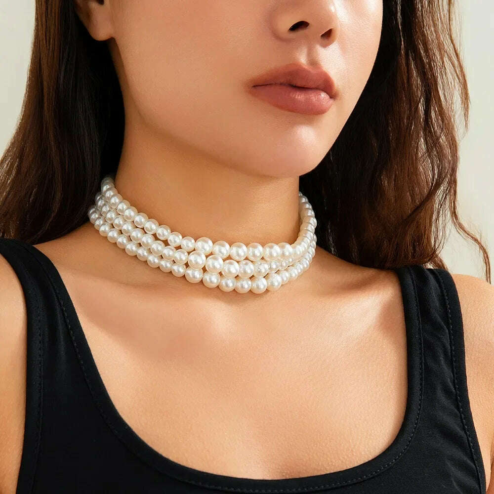 KIMLUD, 2pcs/set Imitation Pearl Beaded Choker Necklaces Collar for Women 2024 Wedding Bridal Party Fashion Jewelry Accessories Gift, 3-Pearl, KIMLUD APPAREL - Womens Clothes