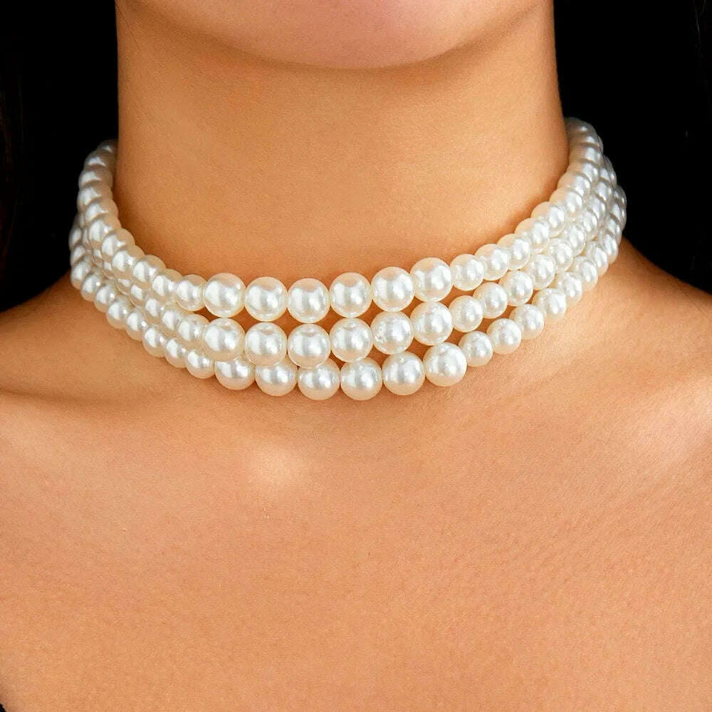 KIMLUD, 2pcs/set Imitation Pearl Beaded Choker Necklaces Collar for Women 2024 Wedding Bridal Party Fashion Jewelry Accessories Gift, KIMLUD Womens Clothes