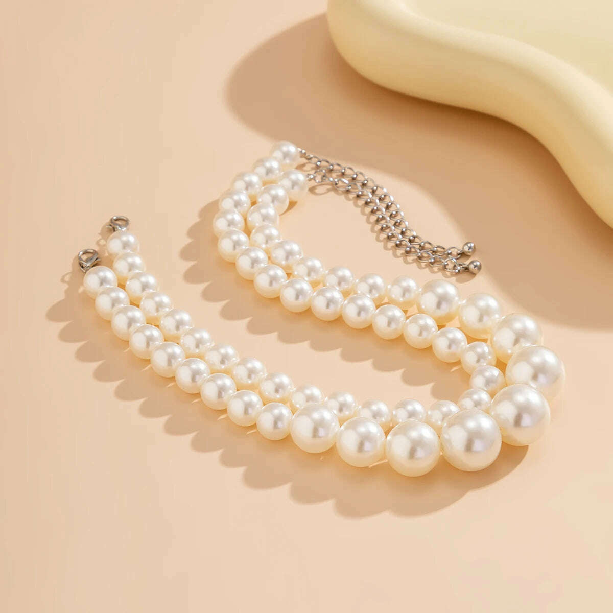 KIMLUD, 2Pcs/Set Luxury Elegant Big Imitation Pearl Choker Necklace for Women Exaggerated Multilayer Beaded Collar Chain Wedding Jewelry, KIMLUD Womens Clothes