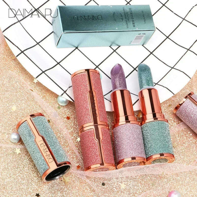 3 Colors Glitter Lipstick Temperature Color Changing Waterproof Long Lasting Nonstick Cup Lip Gloss Pink Sexy Cosmetics Makeup - KIMLUD