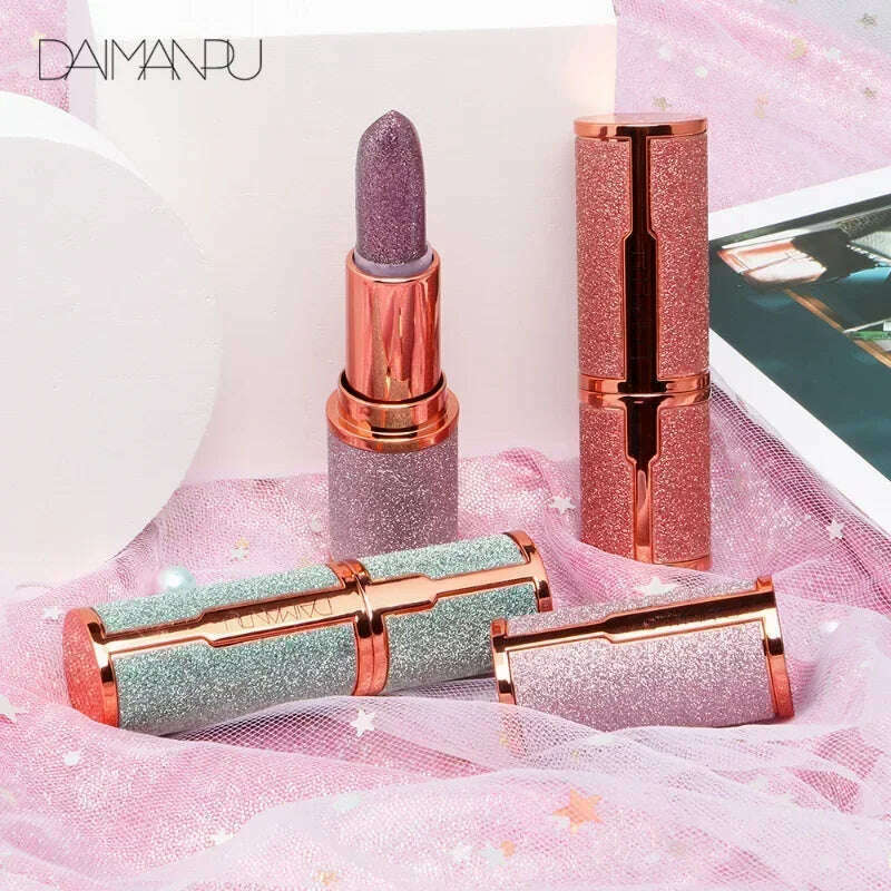 3 Colors Glitter Lipstick Temperature Color Changing Waterproof Long Lasting Nonstick Cup Lip Gloss Pink Sexy Cosmetics Makeup - KIMLUD