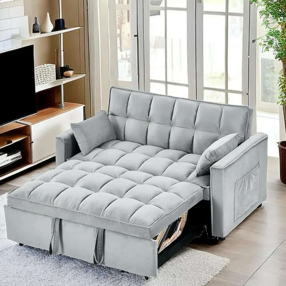 KIMLUD, 3 in 1 Convertible Sofa, 2-seat Velvet Pull Out Fabric Couch Chaise , Living Room Gray Sofa bed, United States / Two Seat, KIMLUD Womens Clothes