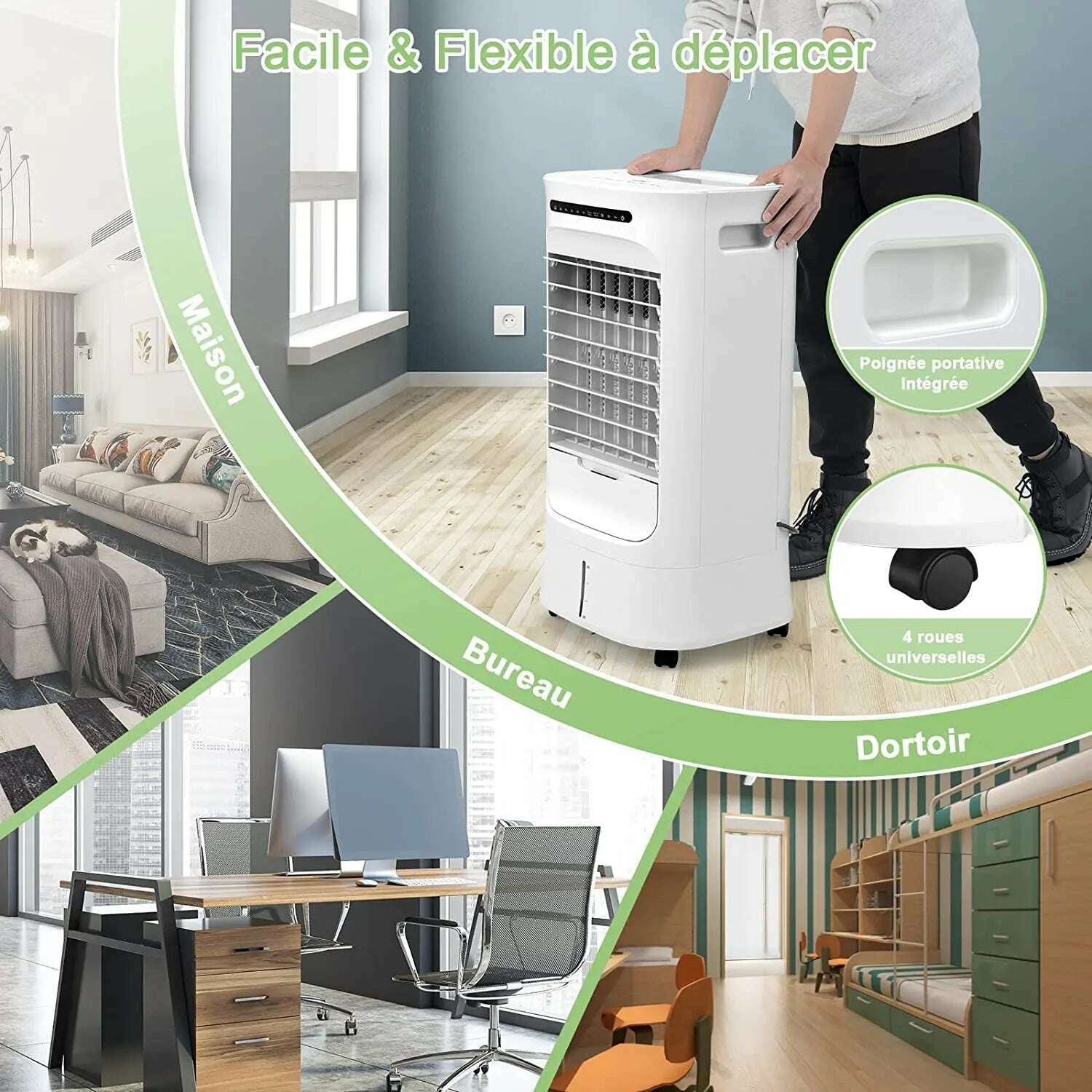 3 in 1 Silent Mobile Air Conditioner with Remote Control, 15h Timer and 10L Water Tank, Air Freshener with 3 Modes, 3 Speeds and - KIMLUD