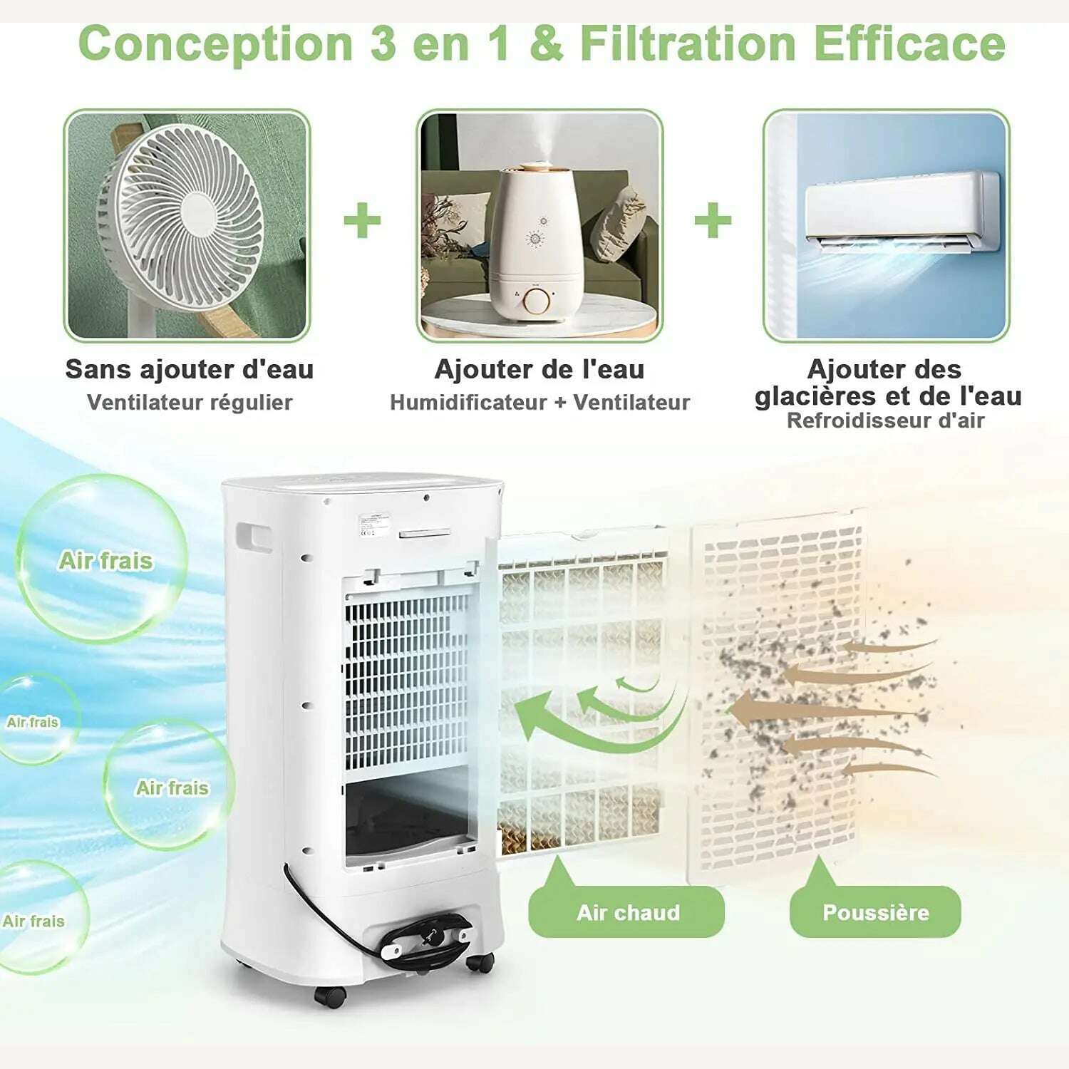 KIMLUD, 3 in 1 Silent Mobile Air Conditioner with Remote Control, 15h Timer and 10L Water Tank, Air Freshener with 3 Modes, 3 Speeds and, KIMLUD Womens Clothes