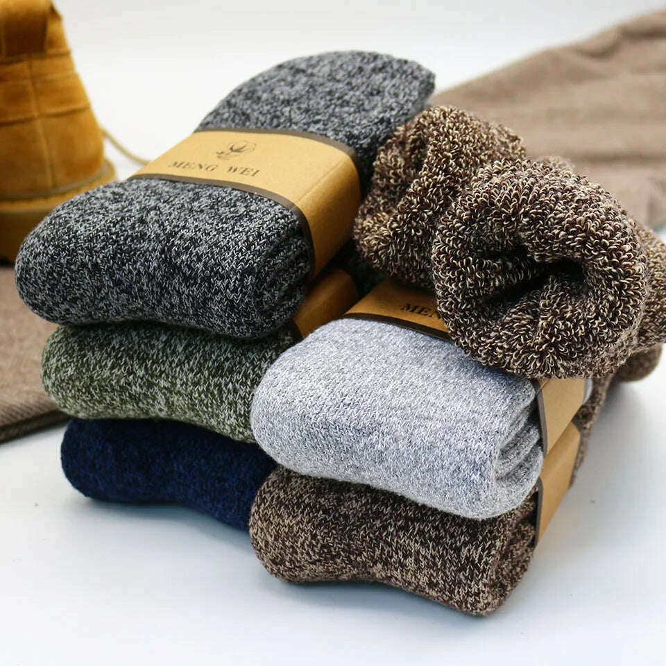 KIMLUD, 3 Pairs Winter Men's Merino Wool Socks Super Thick Warm High Quality Harajuku Retro Snow Casual Antifreeze Cashmere Socks Men, KIMLUD Womens Clothes