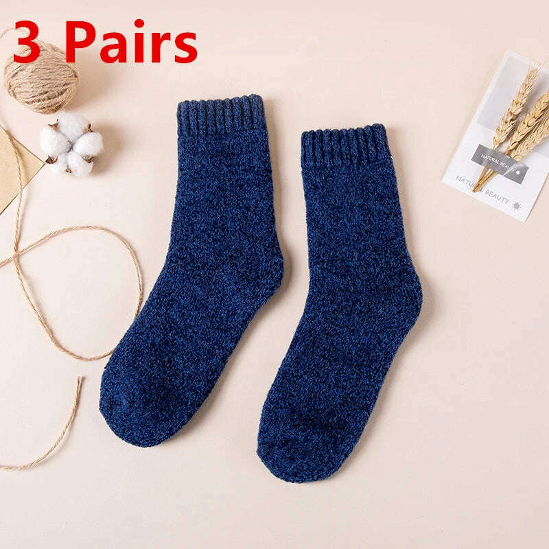 KIMLUD, 3 Pairs Winter Men's Merino Wool Socks Super Thick Warm High Quality Harajuku Retro Snow Casual Antifreeze Cashmere Socks Men, S1 / Eur Size 39-46, KIMLUD APPAREL - Womens Clothes