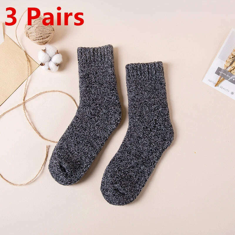 KIMLUD, 3 Pairs Winter Men's Merino Wool Socks Super Thick Warm High Quality Harajuku Retro Snow Casual Antifreeze Cashmere Socks Men, S2 / Eur Size 39-46, KIMLUD APPAREL - Womens Clothes